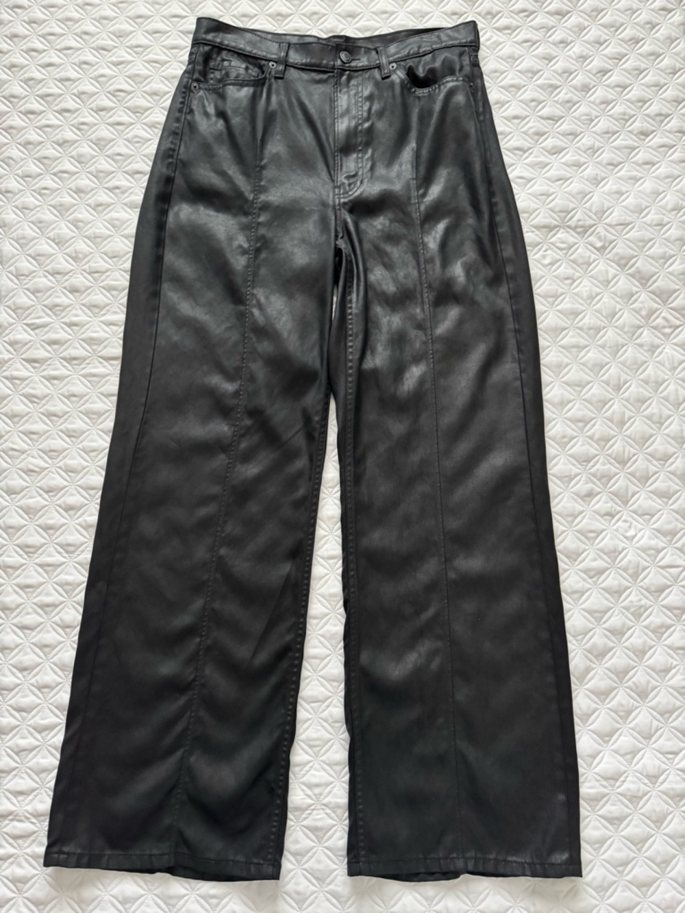Banana Republic Black Wide-Leg Pintuck Coated Denim High Rise Jeans Pants Sz 29